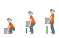 Man lifts weight properly. vector illustration.